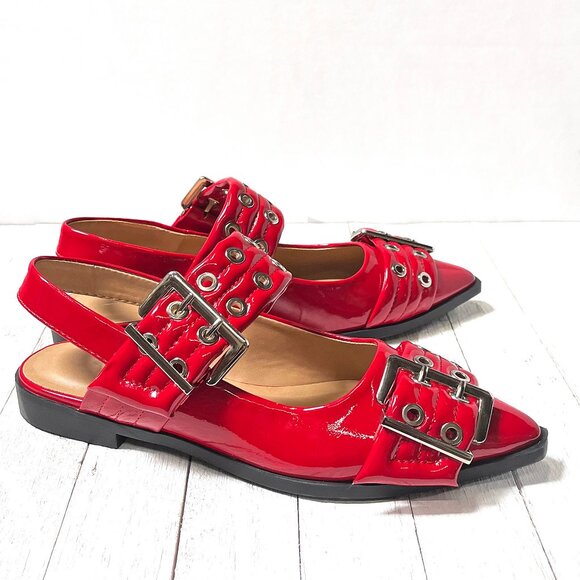 Shoes | New Womens Red Buckle Pointed Toe Mary Jane Ballet Flats | Poshmark